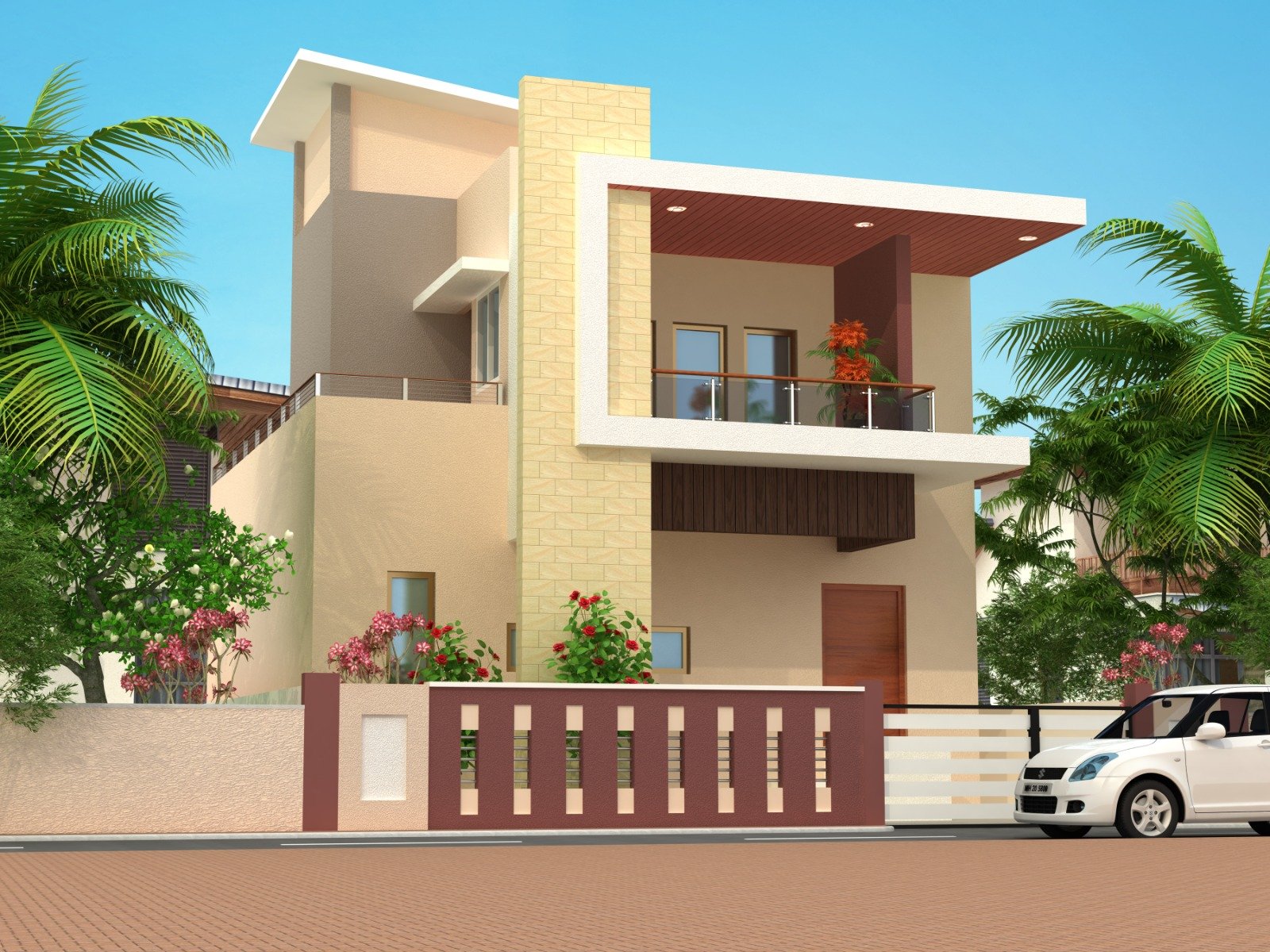 Modern villa exterior elevation design in Tamil Nadu by VRN Aishwaryam Constructions