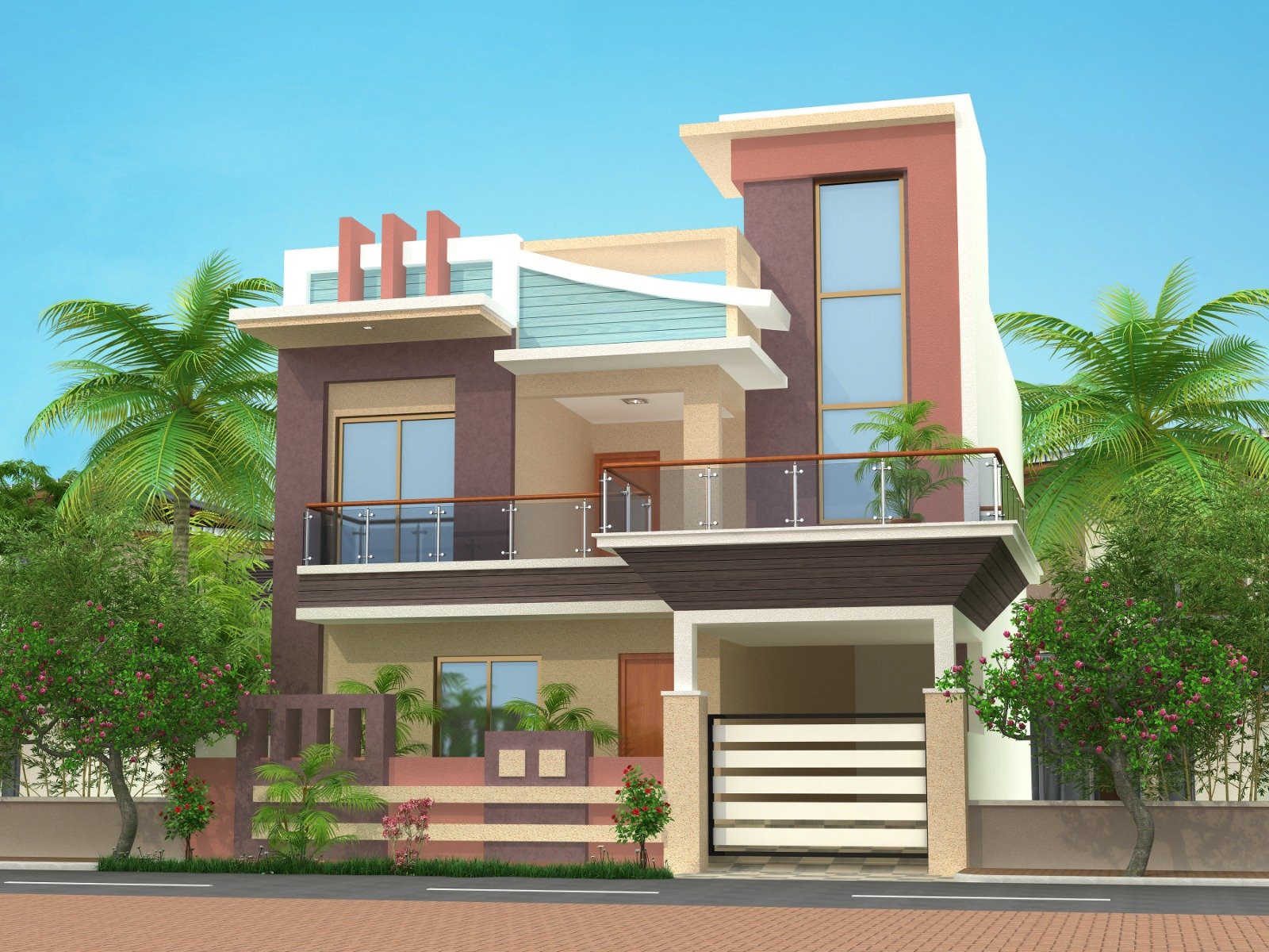 Stylish double floor home exterior design in Tamil Nadu by VRN Aishwaryam Constructions